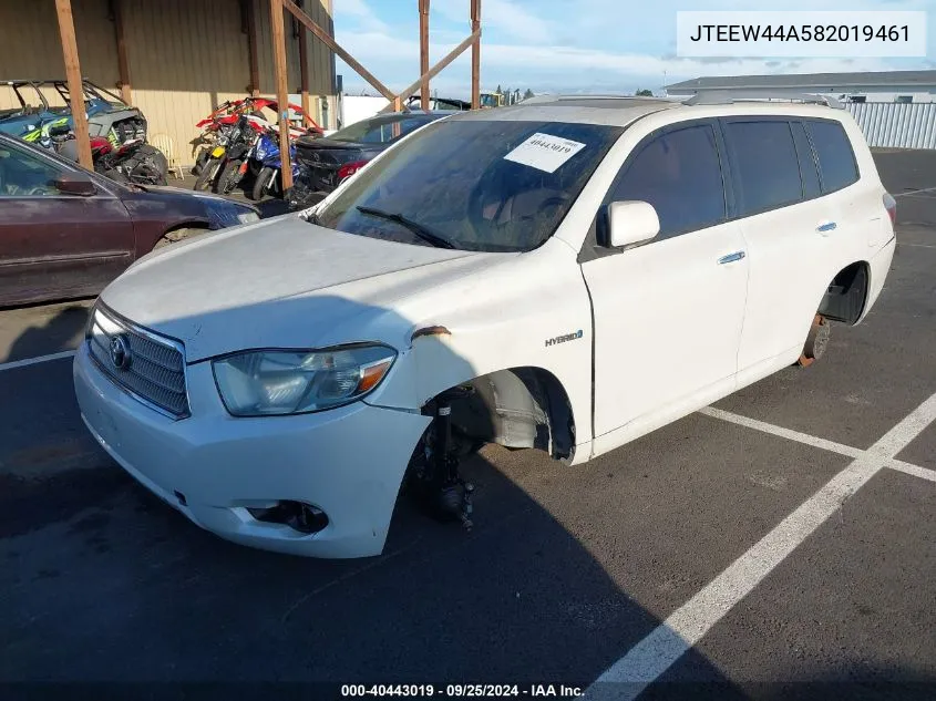 2008 Toyota Highlander Hybrid Limited VIN: JTEEW44A582019461 Lot: 40443019