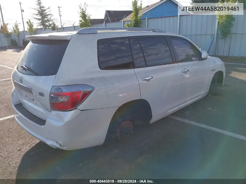 2008 Toyota Highlander Hybrid Limited VIN: JTEEW44A582019461 Lot: 40443019