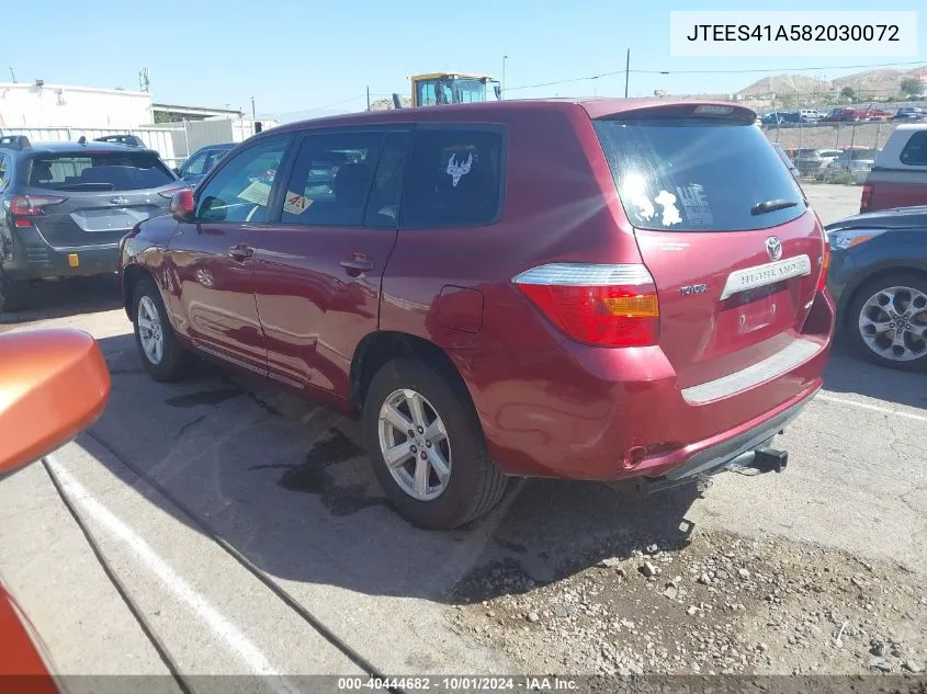 2008 Toyota Highlander VIN: JTEES41A582030072 Lot: 40444682