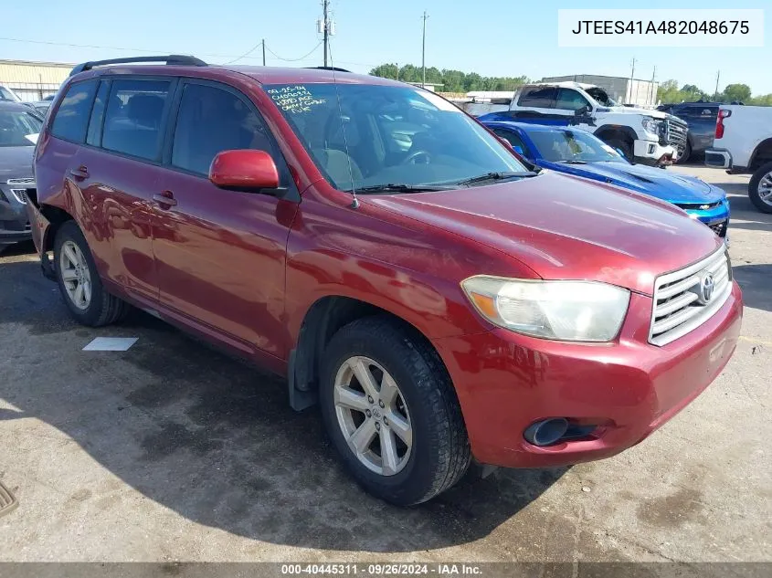 2008 Toyota Highlander VIN: JTEES41A482048675 Lot: 40445311