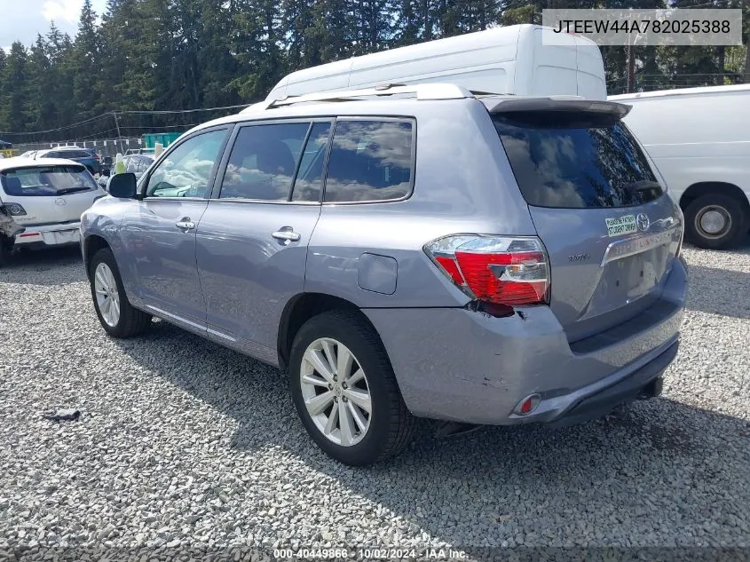 2008 Toyota Highlander Hybrid Limited VIN: JTEEW44A782025388 Lot: 40449866