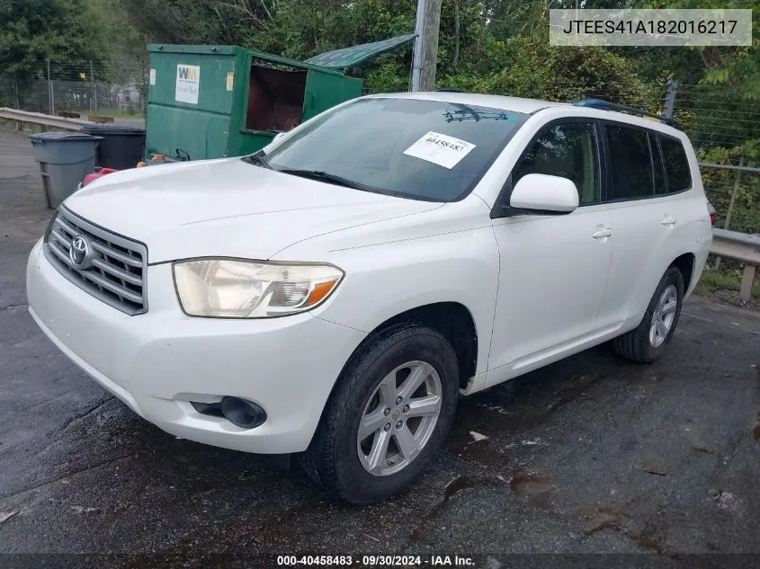 JTEES41A182016217 2008 Toyota Highlander