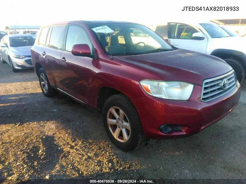 2008 Toyota Highlander VIN: JTEDS41AX82018933 Lot: 40470536