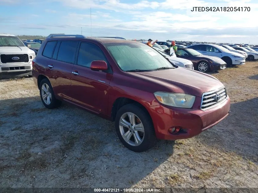 2008 Toyota Highlander Limited VIN: JTEDS42A182054170 Lot: 40472121