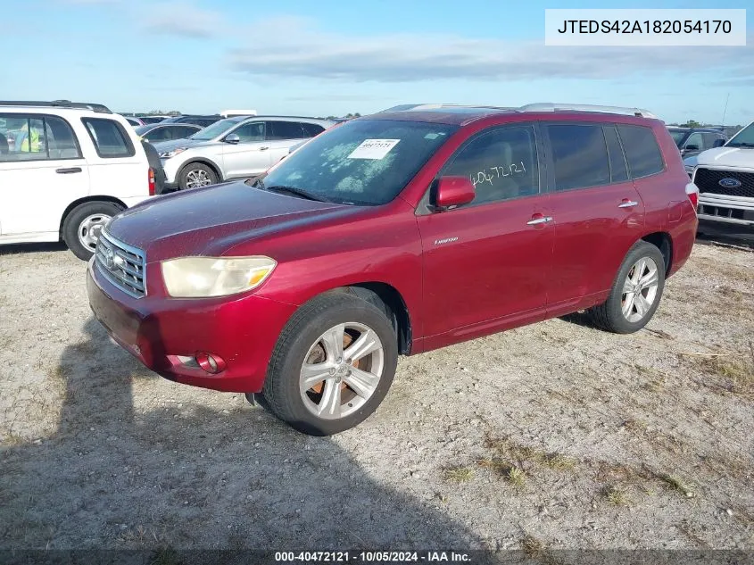 2008 Toyota Highlander Limited VIN: JTEDS42A182054170 Lot: 40472121