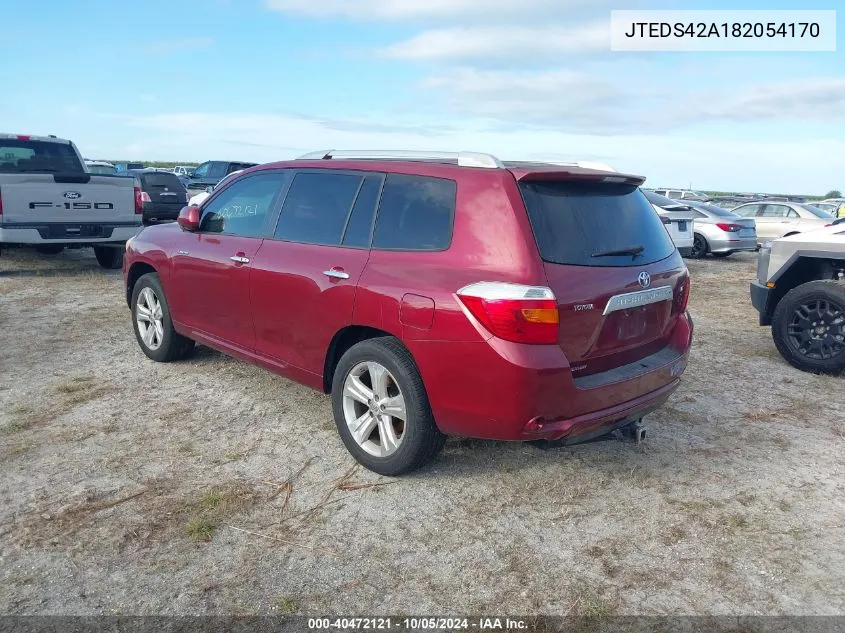 2008 Toyota Highlander Limited VIN: JTEDS42A182054170 Lot: 40472121