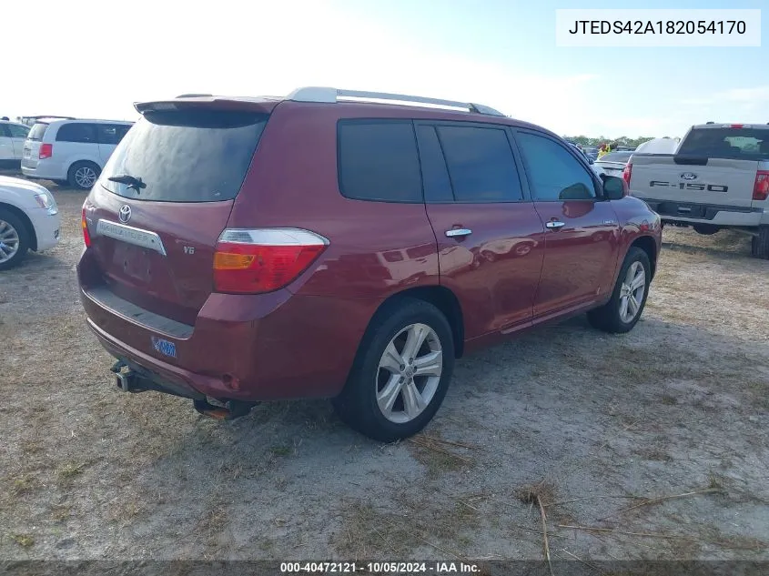 2008 Toyota Highlander Limited VIN: JTEDS42A182054170 Lot: 40472121