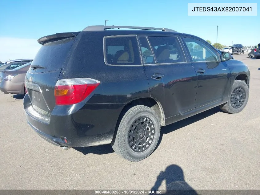 2008 Toyota Highlander Sport VIN: JTEDS43AX82007041 Lot: 40480253