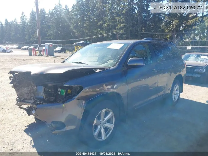 2008 Toyota Highlander VIN: JTEDS41A182049522 Lot: 40484437