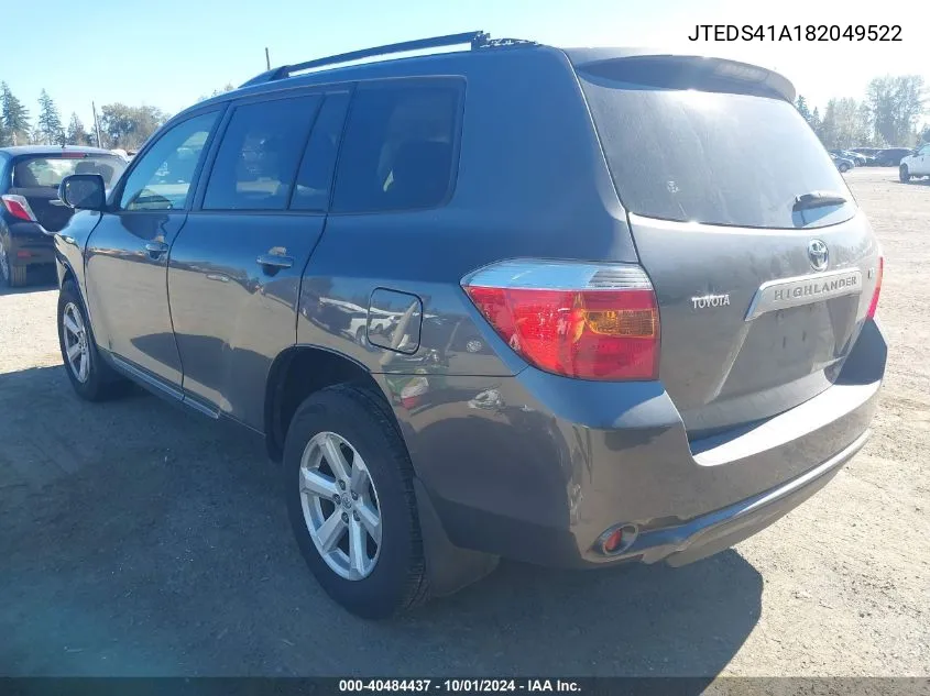 2008 Toyota Highlander VIN: JTEDS41A182049522 Lot: 40484437