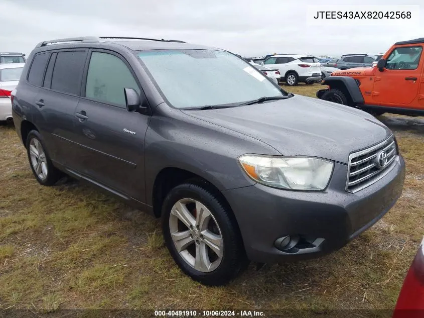 2008 Toyota Highlander Sport VIN: JTEES43AX82042568 Lot: 40491910