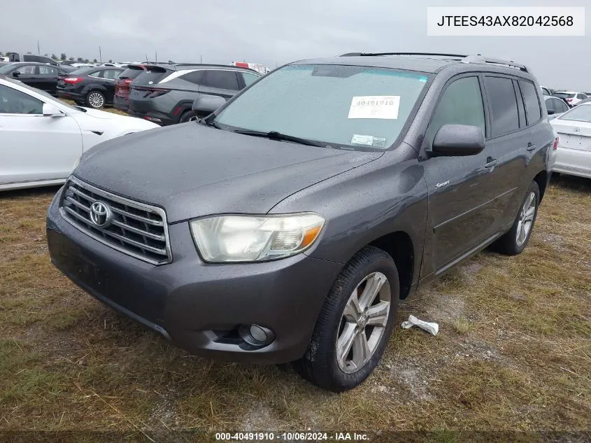 2008 Toyota Highlander Sport VIN: JTEES43AX82042568 Lot: 40491910