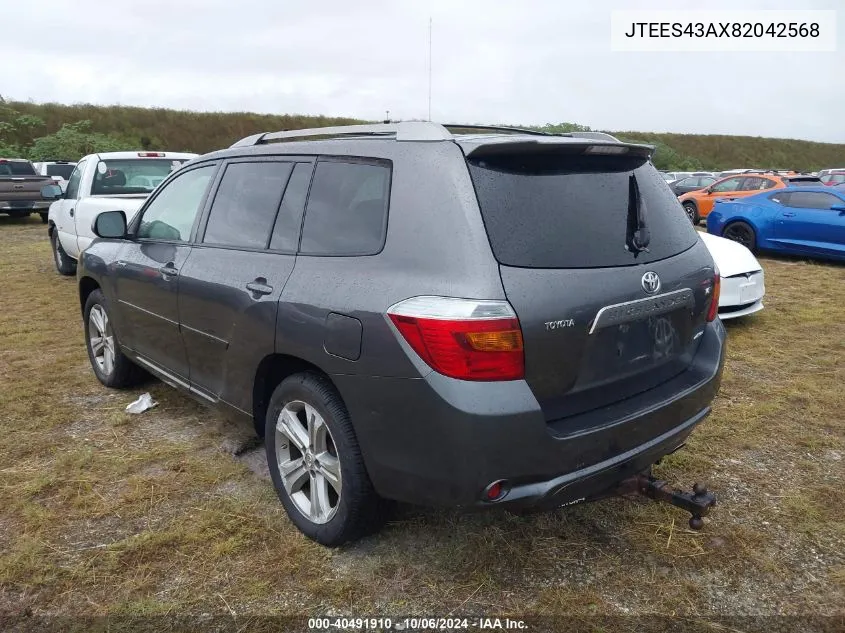 2008 Toyota Highlander Sport VIN: JTEES43AX82042568 Lot: 40491910