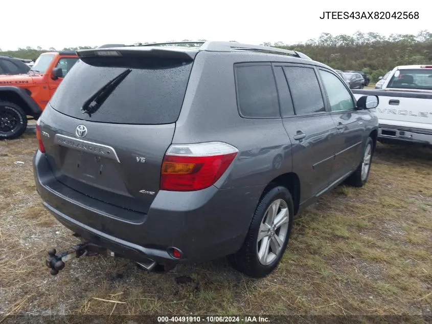 2008 Toyota Highlander Sport VIN: JTEES43AX82042568 Lot: 40491910