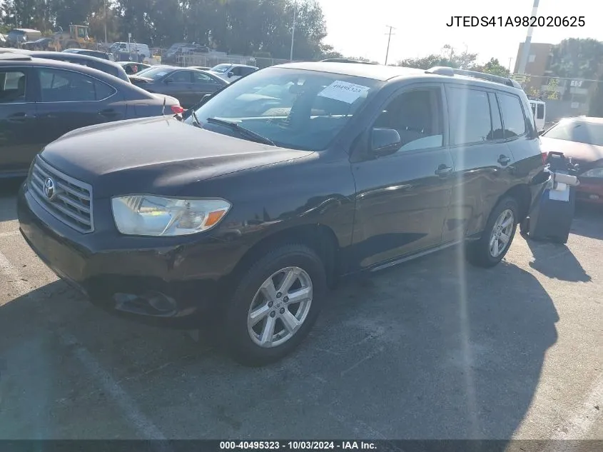 2008 Toyota Highlander VIN: JTEDS41A982020625 Lot: 40495323