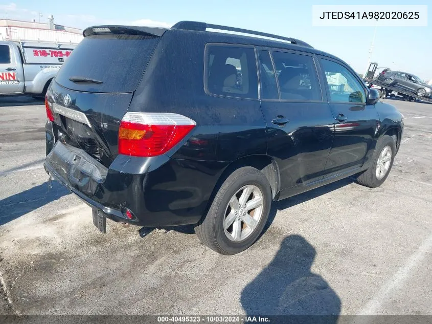 2008 Toyota Highlander VIN: JTEDS41A982020625 Lot: 40495323