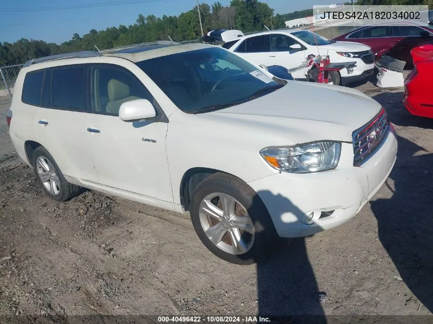 2008 Toyota Highlander Limited VIN: JTEDS42A182034002 Lot: 40496422