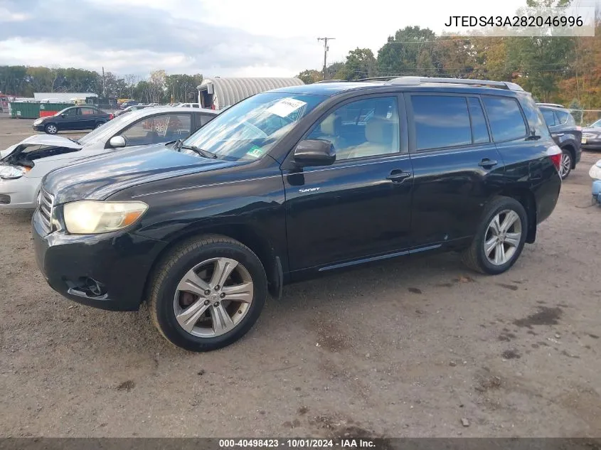 2008 Toyota Highlander Sport VIN: JTEDS43A282046996 Lot: 40498423