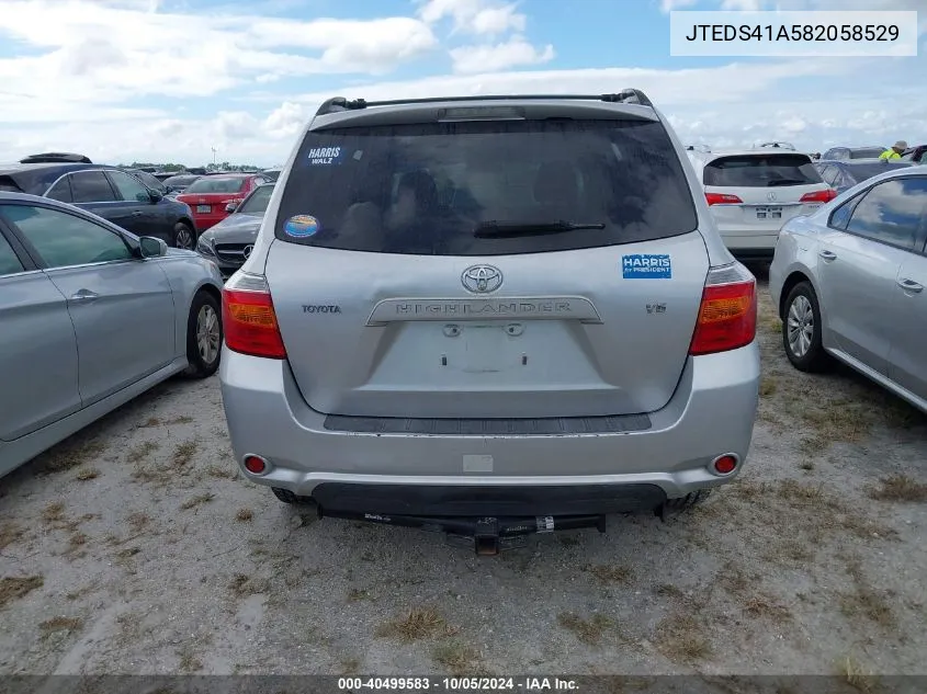 2008 Toyota Highlander VIN: JTEDS41A582058529 Lot: 40499583