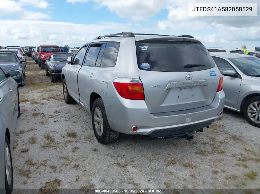 2008 Toyota Highlander VIN: JTEDS41A582058529 Lot: 40499583