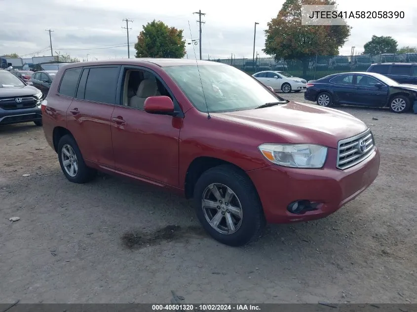 2008 Toyota Highlander VIN: JTEES41A582058390 Lot: 40501320