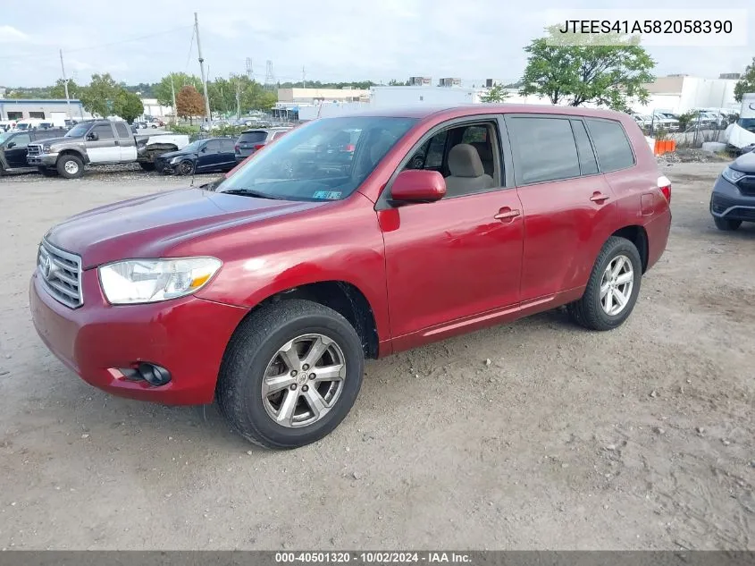 2008 Toyota Highlander VIN: JTEES41A582058390 Lot: 40501320