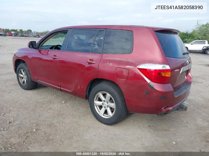 2008 Toyota Highlander VIN: JTEES41A582058390 Lot: 40501320