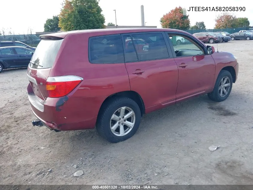 2008 Toyota Highlander VIN: JTEES41A582058390 Lot: 40501320