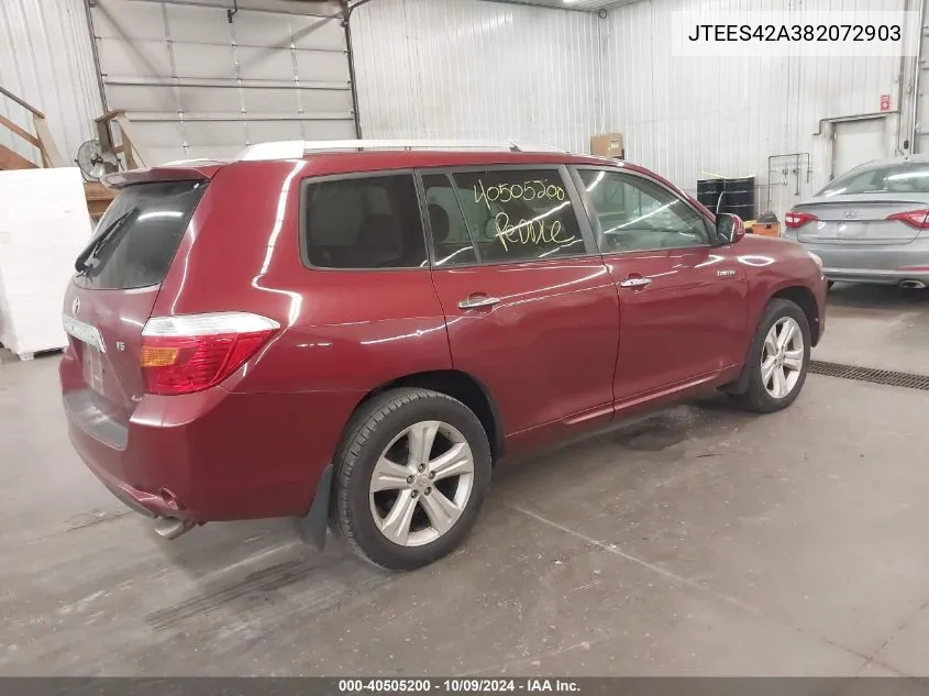 2008 Toyota Highlander Limited VIN: JTEES42A382072903 Lot: 40505200