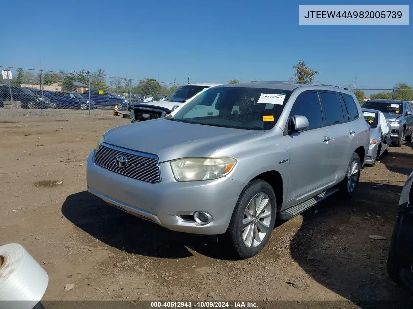 2008 Toyota Highlander Hybrid Limited VIN: JTEEW44A982005739 Lot: 40512943