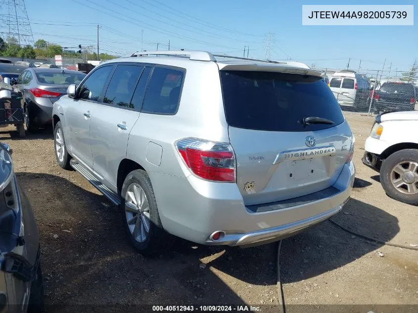 2008 Toyota Highlander Hybrid Limited VIN: JTEEW44A982005739 Lot: 40512943