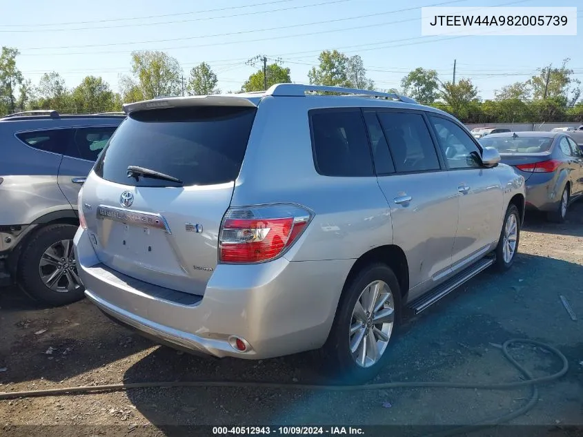 2008 Toyota Highlander Hybrid Limited VIN: JTEEW44A982005739 Lot: 40512943