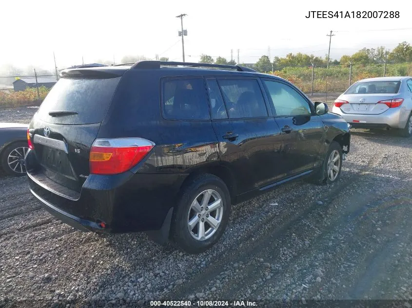 2008 Toyota Highlander VIN: JTEES41A182007288 Lot: 40522540