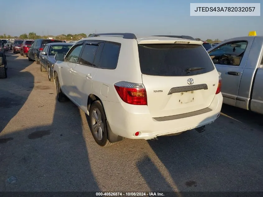 2008 Toyota Highlander Sport VIN: JTEDS43A782032057 Lot: 40526874