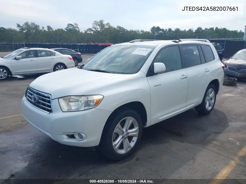 2008 Toyota Highlander Limited VIN: JTEDS42A582007661 Lot: 40528385