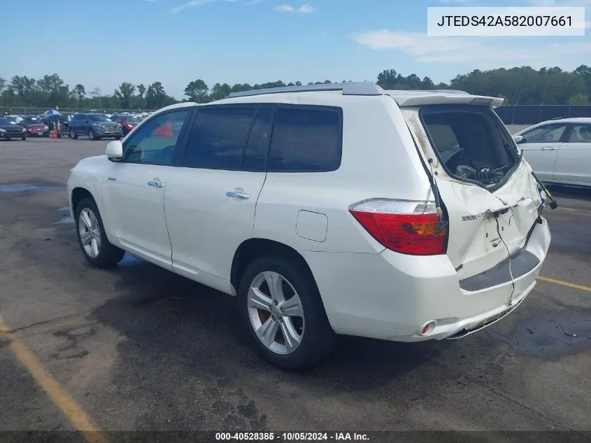 2008 Toyota Highlander Limited VIN: JTEDS42A582007661 Lot: 40528385