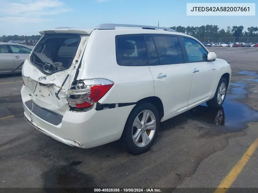 2008 Toyota Highlander Limited VIN: JTEDS42A582007661 Lot: 40528385