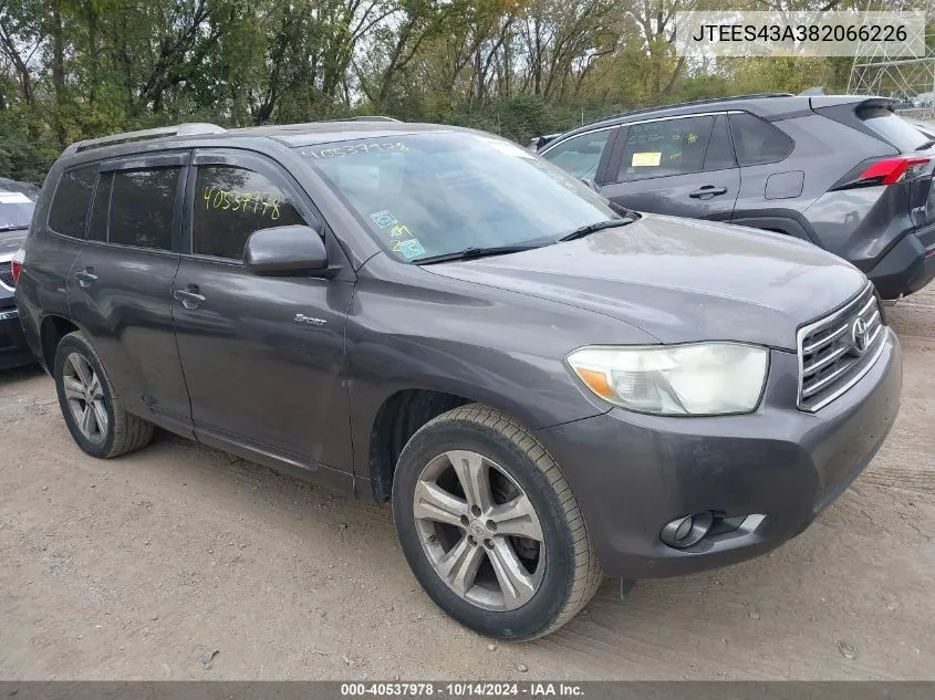 2008 Toyota Highlander Sport VIN: JTEES43A382066226 Lot: 40537978