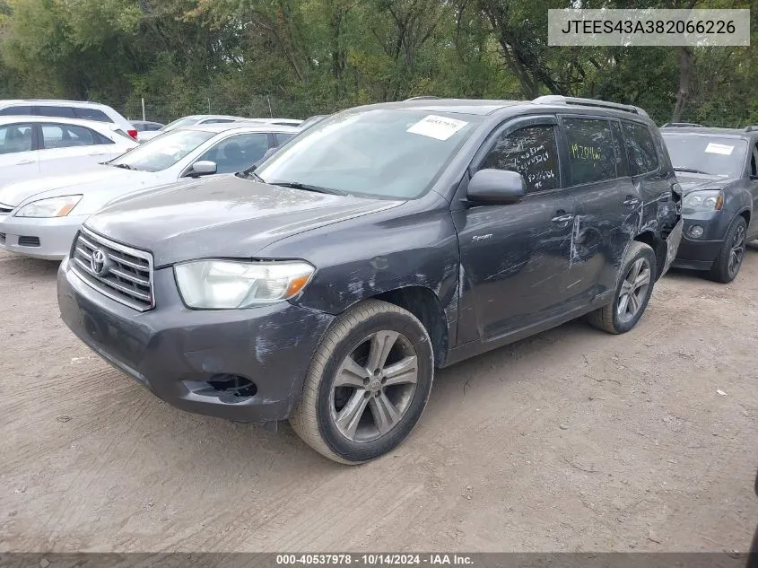 2008 Toyota Highlander Sport VIN: JTEES43A382066226 Lot: 40537978