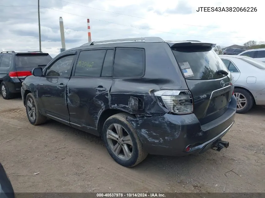 2008 Toyota Highlander Sport VIN: JTEES43A382066226 Lot: 40537978