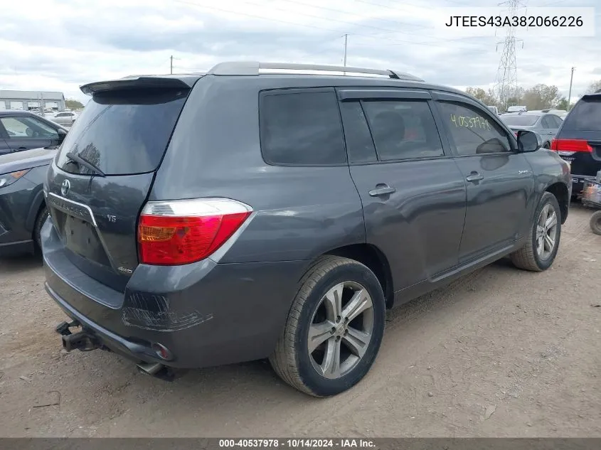 2008 Toyota Highlander Sport VIN: JTEES43A382066226 Lot: 40537978