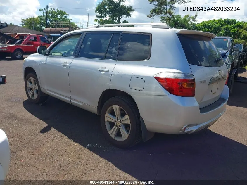 2008 Toyota Highlander Sport VIN: JTEDS43A482033294 Lot: 40541344