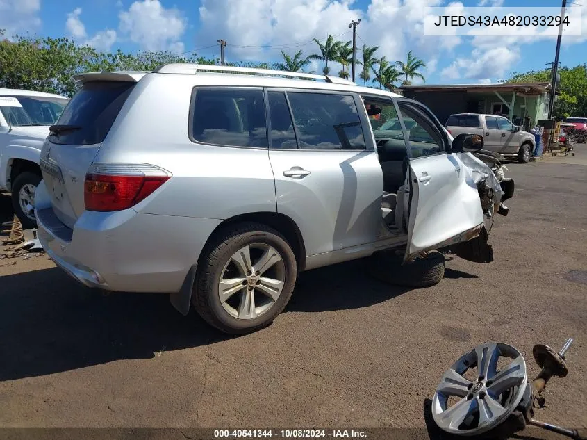 2008 Toyota Highlander Sport VIN: JTEDS43A482033294 Lot: 40541344