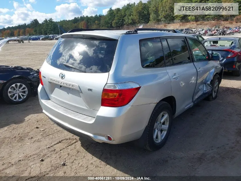 2008 Toyota Highlander VIN: JTEES41A582099621 Lot: 40561281