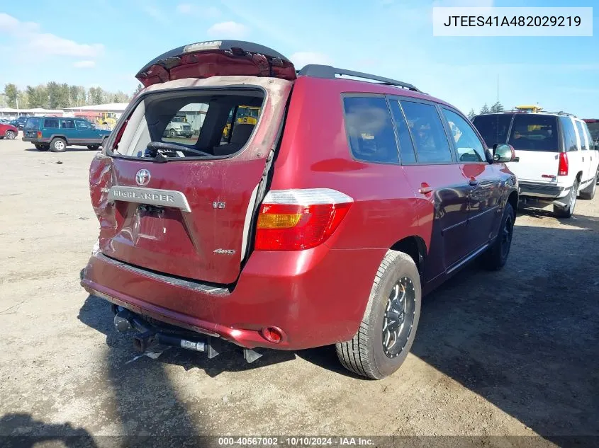 2008 Toyota Highlander VIN: JTEES41A482029219 Lot: 40567002