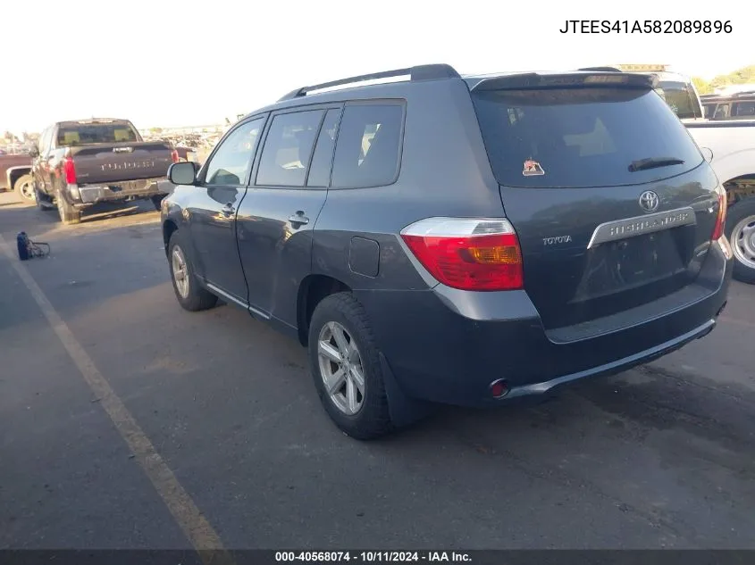 2008 Toyota Highlander VIN: JTEES41A582089896 Lot: 40568074