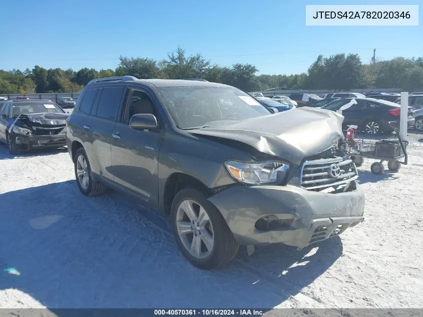 2008 Toyota Highlander Limited VIN: JTEDS42A782020346 Lot: 40570361