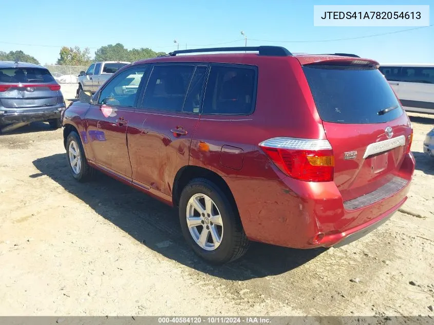 2008 Toyota Highlander VIN: JTEDS41A782054613 Lot: 40584120