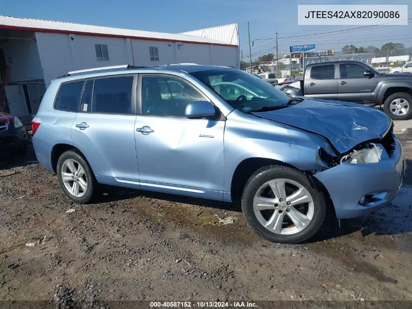 2008 Toyota Highlander Limited VIN: JTEES42AX82090086 Lot: 40587152