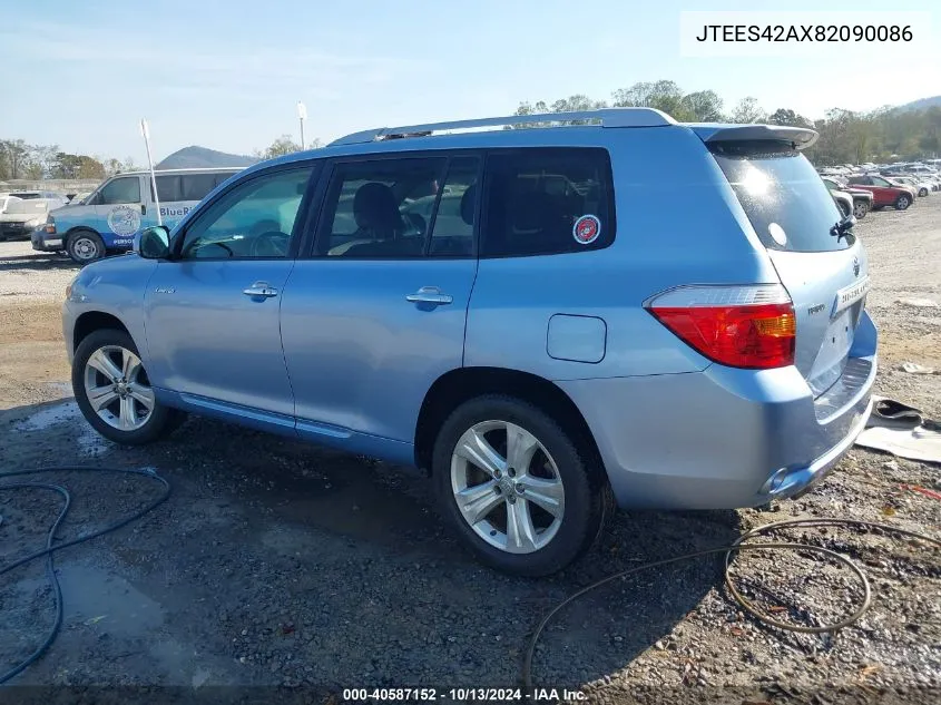 2008 Toyota Highlander Limited VIN: JTEES42AX82090086 Lot: 40587152